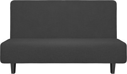 Easy-Going Stretch Futon Slipcover Armless Futon Bed Cover Furniture Protector Without Armrests with Elastic Bottom for Kids, Soft Jacquard Fabric Small Checks (Medium, Dark Gray)