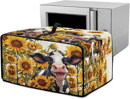 Countertop Convection Oven Cover Dust Protection Air Fryer Toaster Oven Covers with Side Pockets, for Home Kitchen Decor, L, 18.5 x 22.5 x 13 Inches, Cute Cow Sunflower