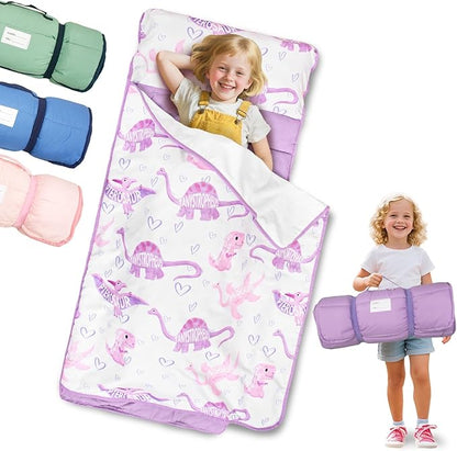 Primlect Lightweight Toddler Nap Mat Perfect for Warm Sleepers, Portable Sleeping Bag with Removable Pillow and Fleece Blanket, Washable, Great for 3 Seasons, Daycare, Preschool, Boy and Girls