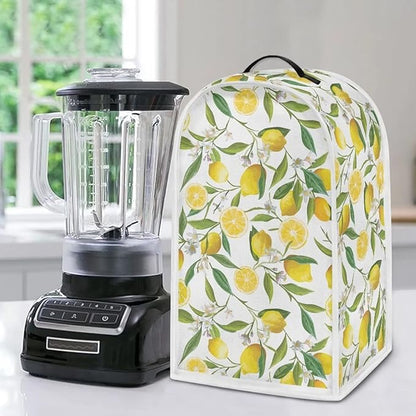 Lemon Print Blender Covers Kitchen Food Processor Covers with Durable Handle, Durable Foldable Small Appliances Protector Universal Blender Cover