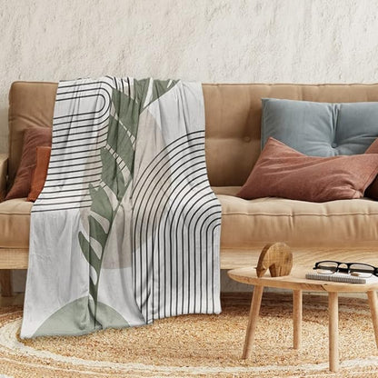 Boho Mid Century Throws Blankets Beige Yellow Modern Abstract Throw Blankets Minimalist Sun Boho Geometric Aesthetic Soft Warm Bed Bedding Women Blankets for Couch Bedroom Office 50"x60"