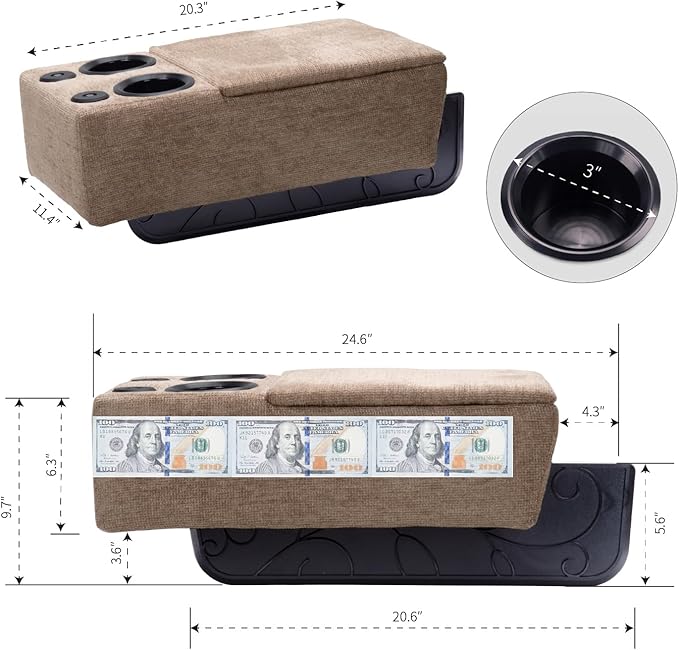 Removable Sofa Armrest with Cup Holder, PU Leather Multifunctional Couch Caddy Storage Arm Rest with Power Wireless Charging Stand & LED Reading Light for Sofa Middle Seat Adjustable