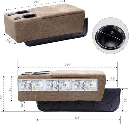 Removable Sofa Armrest with Cup Holder, PU Leather Multifunctional Couch Caddy Storage Arm Rest with Power Wireless Charging Stand & LED Reading Light for Sofa Middle Seat Adjustable