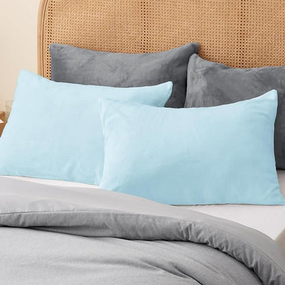BEDELITE Flannel King Size Pillow Cases Set of 2, Super Soft Fleece Pillowcases with Zipper for Bedroom, Sofa, Couch,Luxury Cozy Fuzzy Velvet Pillow Shams for All Seasons(20x36 Inches,Blue)