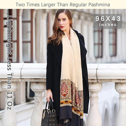 DANA XU 100% Merino Wool Extra Large Pashmina Blanket Travel Scarf Cashmere Wrap for Women Fall Winter Oversize Shawl Floral