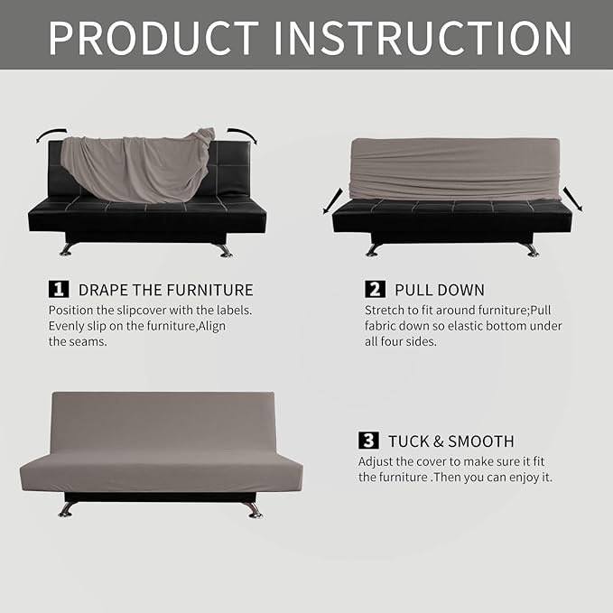 Easy-Going Stretch Futon Slipcover Armless Futon Bed Cover Furniture Protector Without Armrests with Elastic Bottom for Kids, Soft Jacquard Fabric Small Checks (Medium, Taupe)