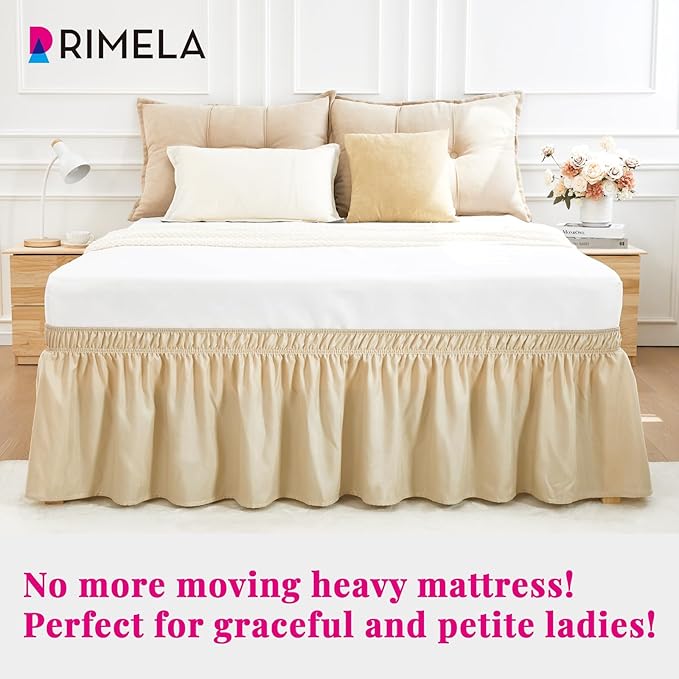 RIMELA Oatmeal Bed Skirt King Size 18 Inch Drop, Elastic Bed Skirting for Bed Base and Frame, Bedding Dust Ruffle Easy to Install, Lightweight Wrap Around Adjustable Bedskirt