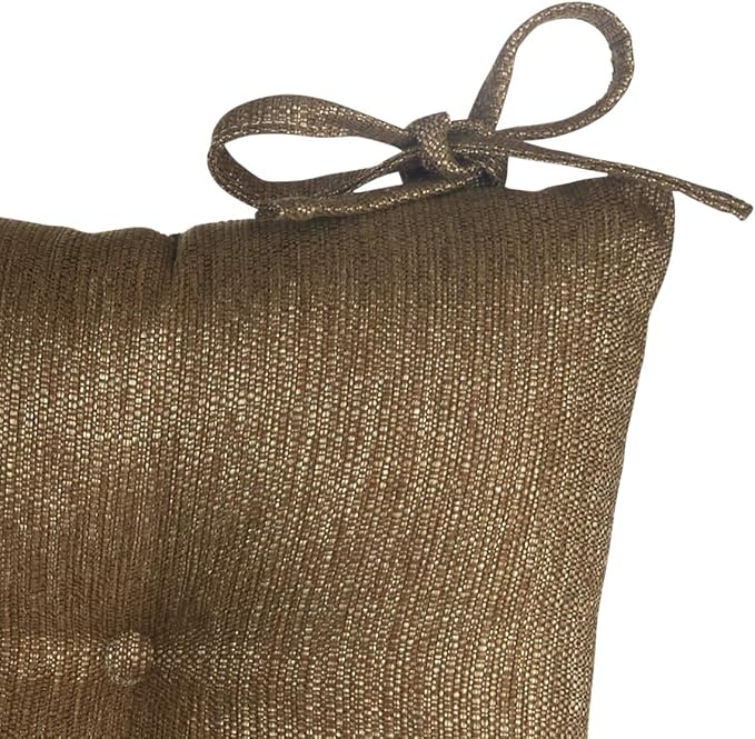 Klear Vu Omega Non-Slip Rocking Chair Cushion Set, Assembled in USA, Thick Padding & Tufted Design, Includes Seat Pad & Back Pillow with Ties, 17x17 Inches, 2-Piece Set, Solid Gold