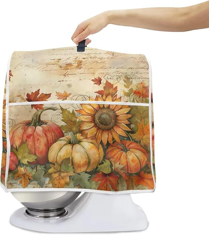 Pumpkin Mixer Cover for Kitchen Aid 6-8 Qt Mixer, Maple Leaf Small Appliance Dust Covers Universal for Air Fryers, Coffee Makers, Kitchen Decor Gift for Friends