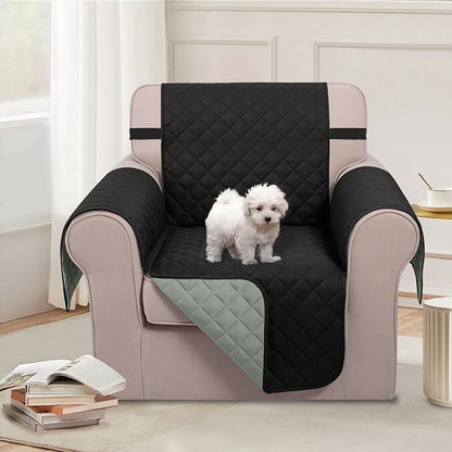 U-NICE HOME Recliner Chair Covers Reversible Chair Cover Pet Covers for Dogs with Elastic Straps Water Resistant Diamond Quilted (23''Recliner Small, Black/Grey)