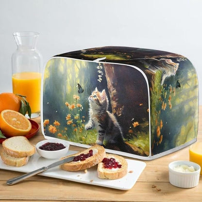 Cat Butterfly Printed Toaster Cover for Anti-Dust & Fingerprint, Cute Kitchen Small Appliance, Microwave Toaster Oven Cover Decor Accessories for Kitchen