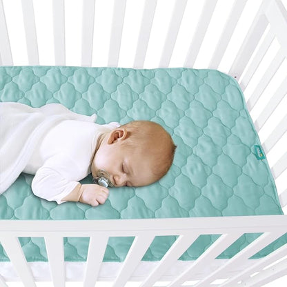 Waterproof Crib Mattress Protector Pad Cover 28" x 52", Anti Slip & Absorbent Waterproof Bed Pads for Standard Crib/Toddler Bed Quilted Machine Washable (Quilted Improved Thickness) Aqua