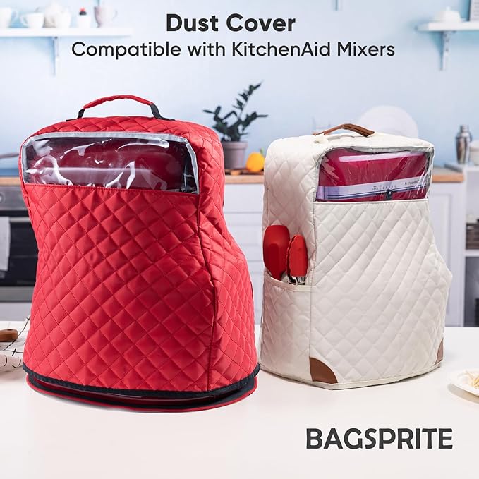 BAGSPRITE Stand Mixer Cover with Appliance Sliders Compatible with KitchenAid Mixer 6/7/8 Quart with Pockets for Kitchen Aid Accessories and Attachments