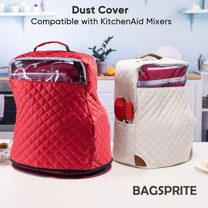 BAGSPRITE Stand Mixer Cover with Appliance Sliders Compatible with KitchenAid Mixer 6/7/8 Quart with Pockets for Kitchen Aid Accessories and Attachments