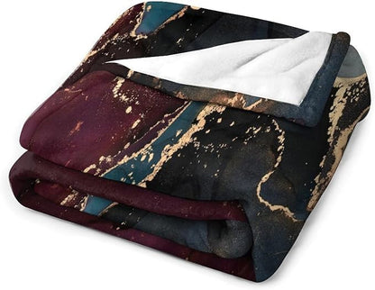 Modern Marble Blanket, Abstract Luxury Baroque Golden Purple Blue Stone Veins Pattern Soft Warm Cozy Plush Flannel Covers for Livingroom Bedroom Couch Chair Camping Travel Home Decor Tapestry 50x60in