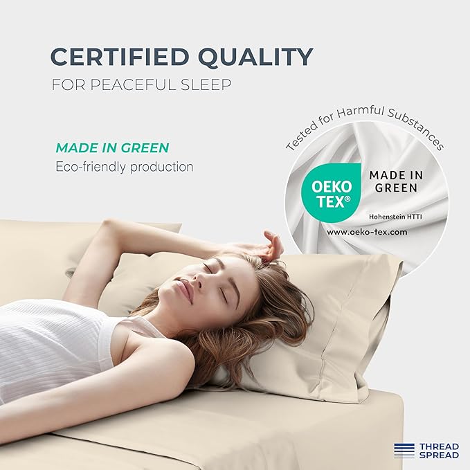 THREAD SPREAD 100% Egyptian Cotton King Size Sheets Set - Luxury 1500 Thread Count Egyptian Cotton Sheets King Size, 17" Deep Pocket, Soft, Cooling Sateen Weave Hotel Quality Bedding Set - Beige