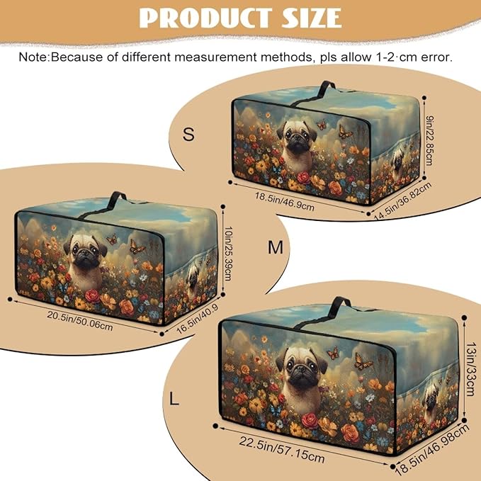 Cute Pug Dog Floral Butterfly Print Microwave Oven Dust Cover Dust Cover for Microwave Oven Universal Foldable Small Appliance Dust Covers Dirt and Fingerprint Protection, M