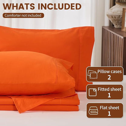 100% Linen Sheets California King Size,Breathable & Durable 4-Piece Bed Flax Sheet Set,Soft All-Season Bedding for Hot Sleepers 16" Deep Pocket Oeko-TEX Certified,（Cal King, Orange）