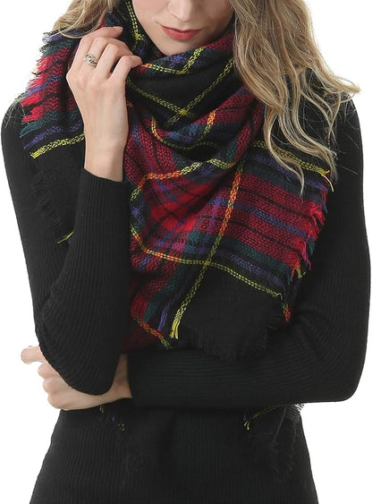 American Trends Women's Cozy Warm Winter Fall Blanket Scarf Stylish Soft Chunky Checked Giant Scarves Shawls