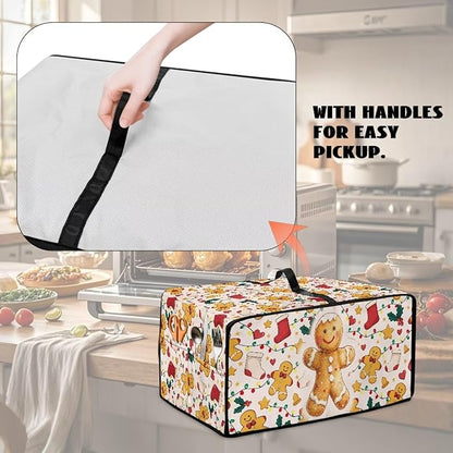 Countertop Convection Oven Cover Dust-Proof Toaster Oven Cover with Accessories Pockets, Countertop Convection Oven Protector, M, Gingerbread Man Christmas String Lights