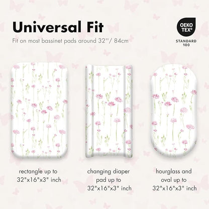 Gllquen Baby Bassinet Sheets 4 Pack, Breathable Cozy Fitted Mattress Sheet, Elastic Travel Crib Fashionable Floral Pattern, Standard Cradle Safe Sheets for Baby Boys Girls 32"x16" (Butterfly)