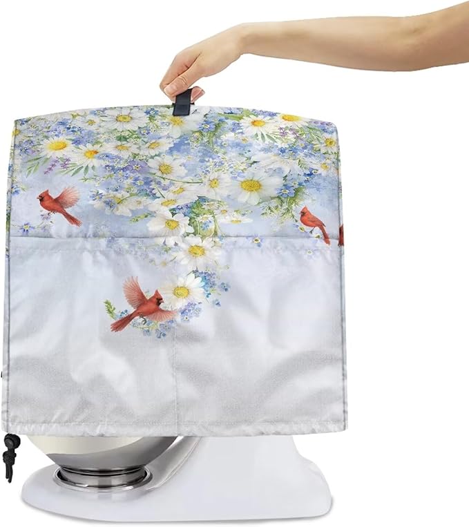 Cardinal Bird with Flower Mixer Dust Covers 4.5-5 Quart Stand Mixer Covers Protector Accessories Kitchen Decoration