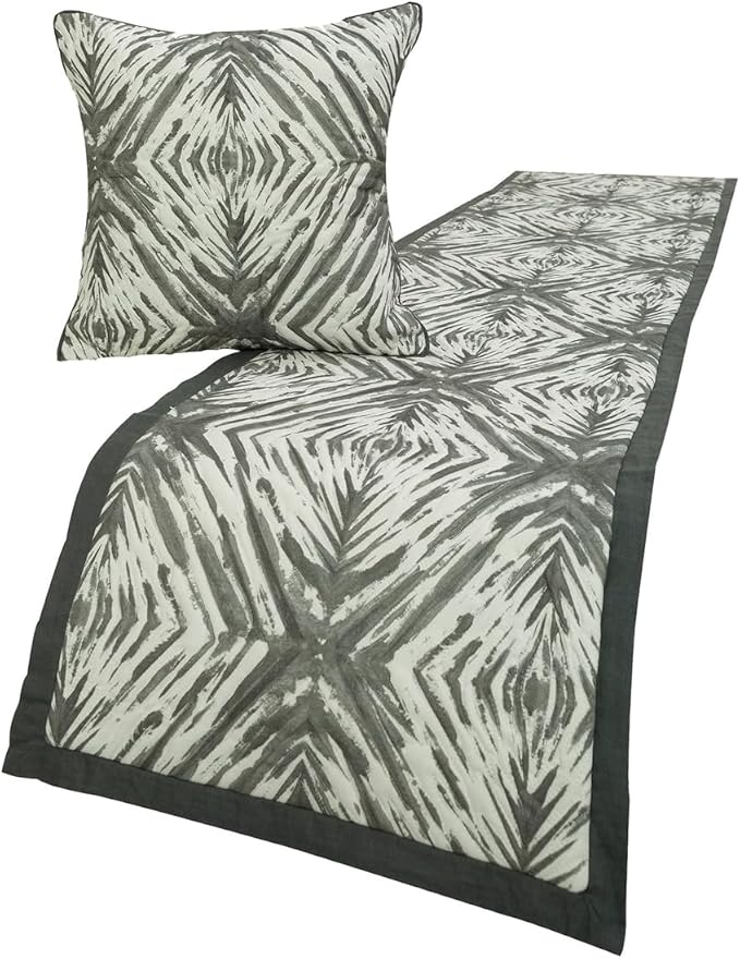 The HomeCentric King/Queen/Twin Grey & White Designer Queen 74"x18" Bed Runner Without Pillow Cover, Quilted Bed Scarf on Cotton Fabric - Grey Semblance