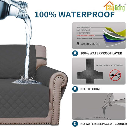 Easy-Going Sofa Slipcover Waterproof Couch Cover for 3 Cushion Couch Sofa Cover Furniture Protector Cover Pets Covers Washable Non-Slip Fabric Pets Kids Children Dog Cat (Sofa, Dark Gray)
