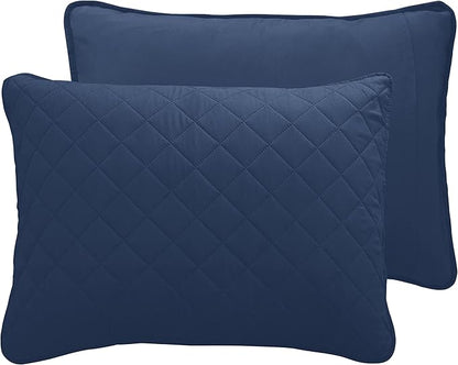 Easy-Going Queen Plus Size Reversible Quilt Set with 1 Quilt and 2 Pillow Shams, Soft Bed Quilt Cover, Water Resistant Lightweight Microfiber Bedspread, Stain Resistant, Dark Blue/Light Blue