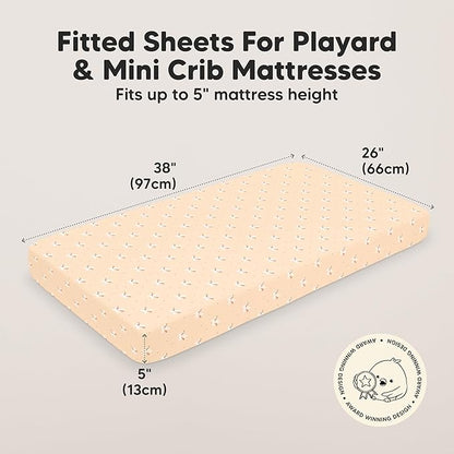 2-Pack Mini Crib Sheets Fitted - 38x26 Pack N Play Sheets for Pack and Play Mattress, Organic Cotton, Soft & Breathable Playard Bedding, Neutral Mini Toddler Bed Cover for Boys, Girls (Lune Mystic)