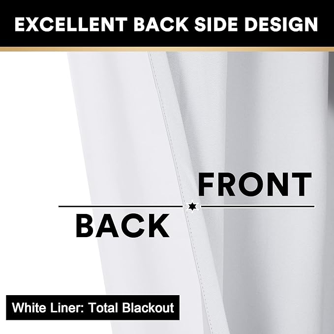 PrinceDeco 100% Blackout Curtains for Bedroom Blackout Linen Curtain for Sliding Glass Door Extra Wide Blackout Curtains Anti Rust Grommet Room Divider for Living Room,W100 X L108 Inch,Pure White