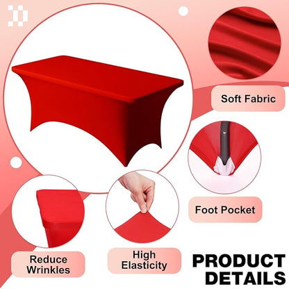 Trlyc 1 Pack 8FT Spandex Table Cloth - 96 x 30 Inch Rectangular Stretch Tablecloth, Wrinkle Resistant Scretch Table Cover for Wedding, Party, Banquet, Picnic, Outdoor Decoration (1Pcs,Red)