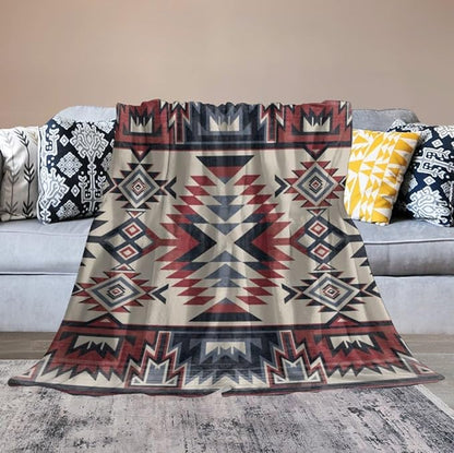 Southwest Blanket, Tribal Indian Throw Blanket Red Black Aztec Ethnic Geometric Print Blanket for Couch Bed Sofa Cover Throw Home Decor 60"x80"