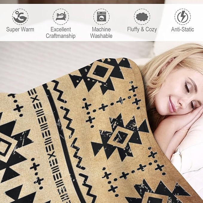 Tribal Aztec Throw Blanket, Southwestern Native Blanket, Vintage Ethnic Abstract Geometric Print Throws Cover for Couch Chair Sofa Bed Outdoor Beach Travel 40"x50"