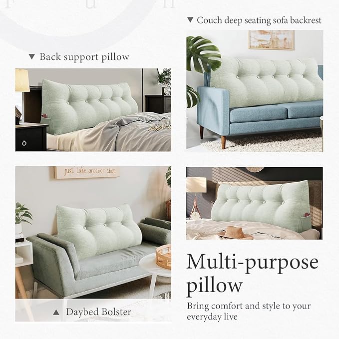 Wedge Headboard Pillow Dorm Room Reading Pillow Back Support for Sitting Up in Bed Bolster Lumbar Cushion Body Positioning Bedrest Cotton Linen 39in Grey-Beige Twin