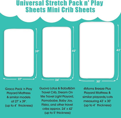 Pack n Play Sheets, BROLEX 2 Pack Mini Crib Sheets,Stretchy Portable Fitted Playard Sheet Set, Convertible Playard Mattress Cover,Ultra Soft Breathable Material,Elephant Whale
