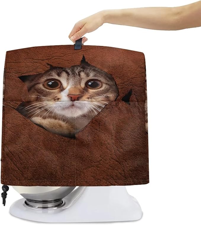 Cute 3D Cat Print Stand Mixer Covers Protector Kitchen Aid Mixer Cover Dust Covers with Top Handle Front Pocket Universal Fit Tilt Head and Bowl Lift Models
