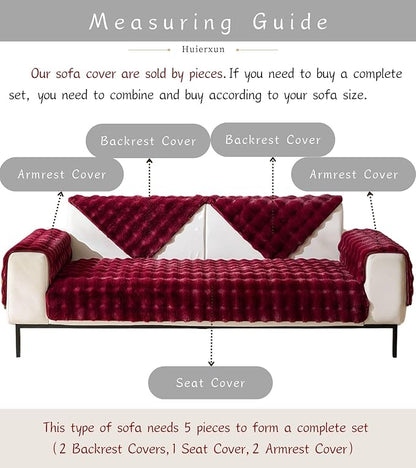 Christmas Faux Fur Armrest Cover Backrest Cover Fuzzy Plush Thick Bubble Sofa Cover Luxury Soft Cozy Couch Cover Anti-Slip Sofa Slipcover Washable Furniture Protector (Wine Red,28"x28")