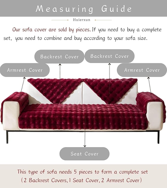Christmas Faux Fur Couch Cover Fuzzy Soft Plush Thick Bubble Sofa Cover Luxury Sectional Couch Covers Luxury Anti-Slip Sofa Slipcover Washable Furniture Protector (Wine Red,28"x82")