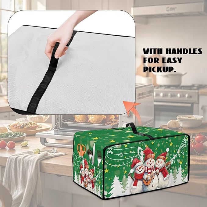 Air Fryer Toaster Oven Cover Fabric Convection Oven Cover with Pockets, Small Appliance Dust Protection for Christmas, M, 16.5 x 20.5 x 10 Inches, Snowman Guitar Musical Note Star Green