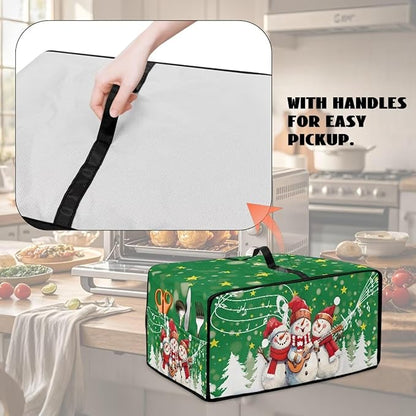 Air Fryer Toaster Oven Cover Fabric Convection Oven Cover with Pockets, Small Appliance Dust Protection for Christmas, M, 16.5 x 20.5 x 10 Inches, Snowman Guitar Musical Note Star Green