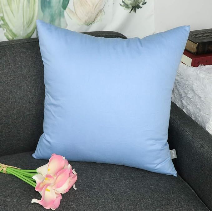 Thmyo 4-Pack 100% Cotton Comfortable Solid Decorative Throw Pillow Case, Square Cushion Cover Pillowcase Sublimation Blank Pillow Covers DIY Throw Pillowcase for Couch(18x18 inch/ 45x45cm,Sky Blue)