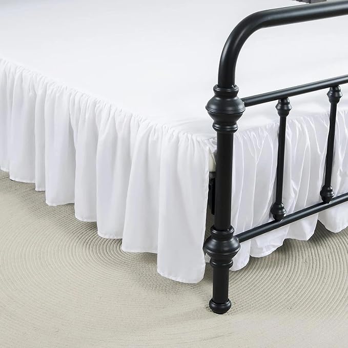 Bed Skirt Twin Size Ruffled Bed Skirt with Split Corners, 15 Inch Drop Dust Ruffle Bed Skirts with Platform, White
