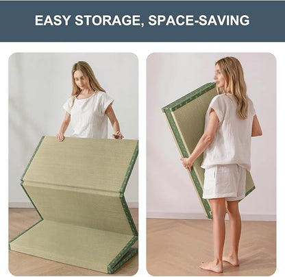 Japanese Traditional Tatami Mattress, Igusa (Rush Grass) Tatami Mat, Foldable Floor Mattress,Japanese Futon Bed,Meditation Mats for Floor,Summer Sleeping Mat