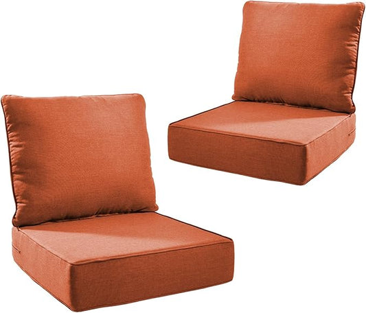 Outdoor Cushion Set for Furniture Patio Furniture, UV Resistant, Water Resistant - 6 Inch Thick Foam Garden Cushions– 24x24 Inch Patio Seat Covers for Chair/Sofa/Couch | Orange | 2-Pack |
