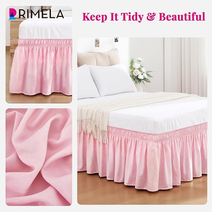 RIMELA Bed Skirt Full Size Dusty Pink 15 Inch Drop, Wrap Around Elastic Bedskirt, Dust Ruffle for Adjustable Bed Base Soft Durable Fabric Machine Washable Easy to Install Bed Skirts