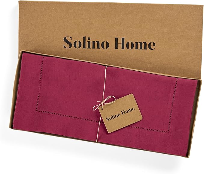 Solino Home Linen Beet Table Runner 120 Inches Long - 100% Pure Linen Hemstitch 14 x 120 Inch Table Runner for Dining, New Year, Holiday, Winter, Christmas - Classic Hemstitch