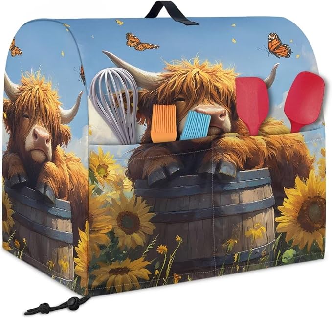 Kitchen Aid Stand Mixer Covers Highland Cow Sunflower Kitchen Appliance Dust Covers Protective Compatible with 6-8 Quart Kitchen Aid Stand Mixer