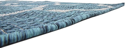 Unique Loom Outdoor Trellis Collection Area Rug (4' 1" x 6' 1" Rectangle, Teal/ Gray)