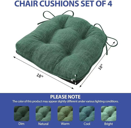 Chair Cushions for Dining Chairs Set of 4, Kitchen Chair Cushions, Chair Pads with Ties Non Slip Backing, Christmas Room Decor, Tufted Memory Foam Seat Cushion 4 Pack, 18"x18"x4", Dark Green